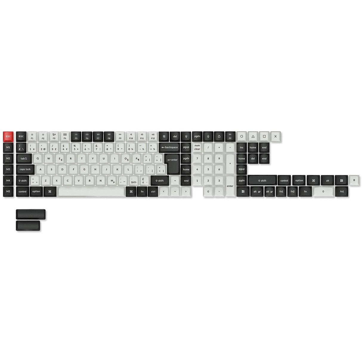 ISO Layout Profil Dye-Sub PBT Tastenkappen Komplettset – Schwarz und Weiß
