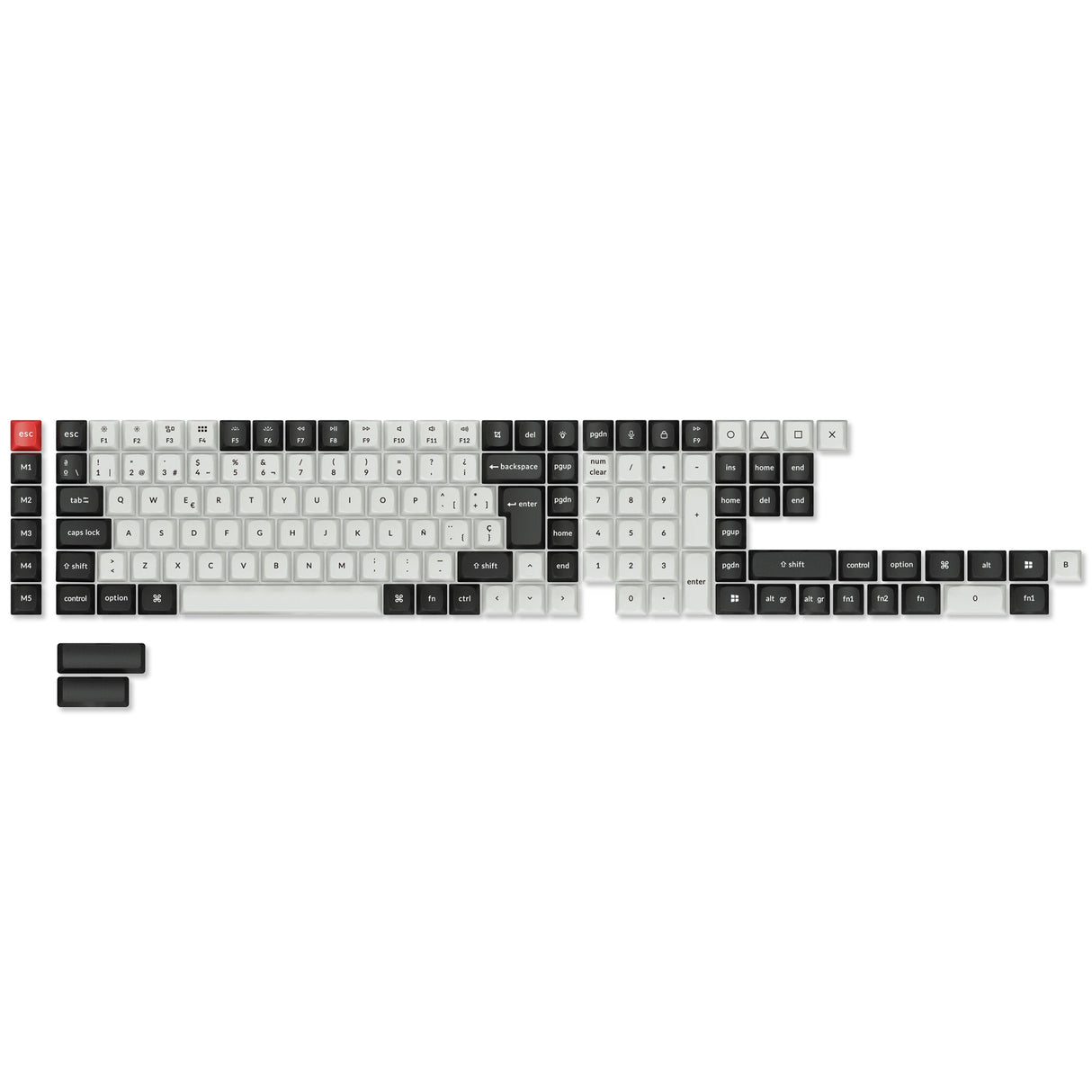 ISO Layout Profil Dye-Sub PBT Tastenkappen Komplettset – Schwarz und Weiß