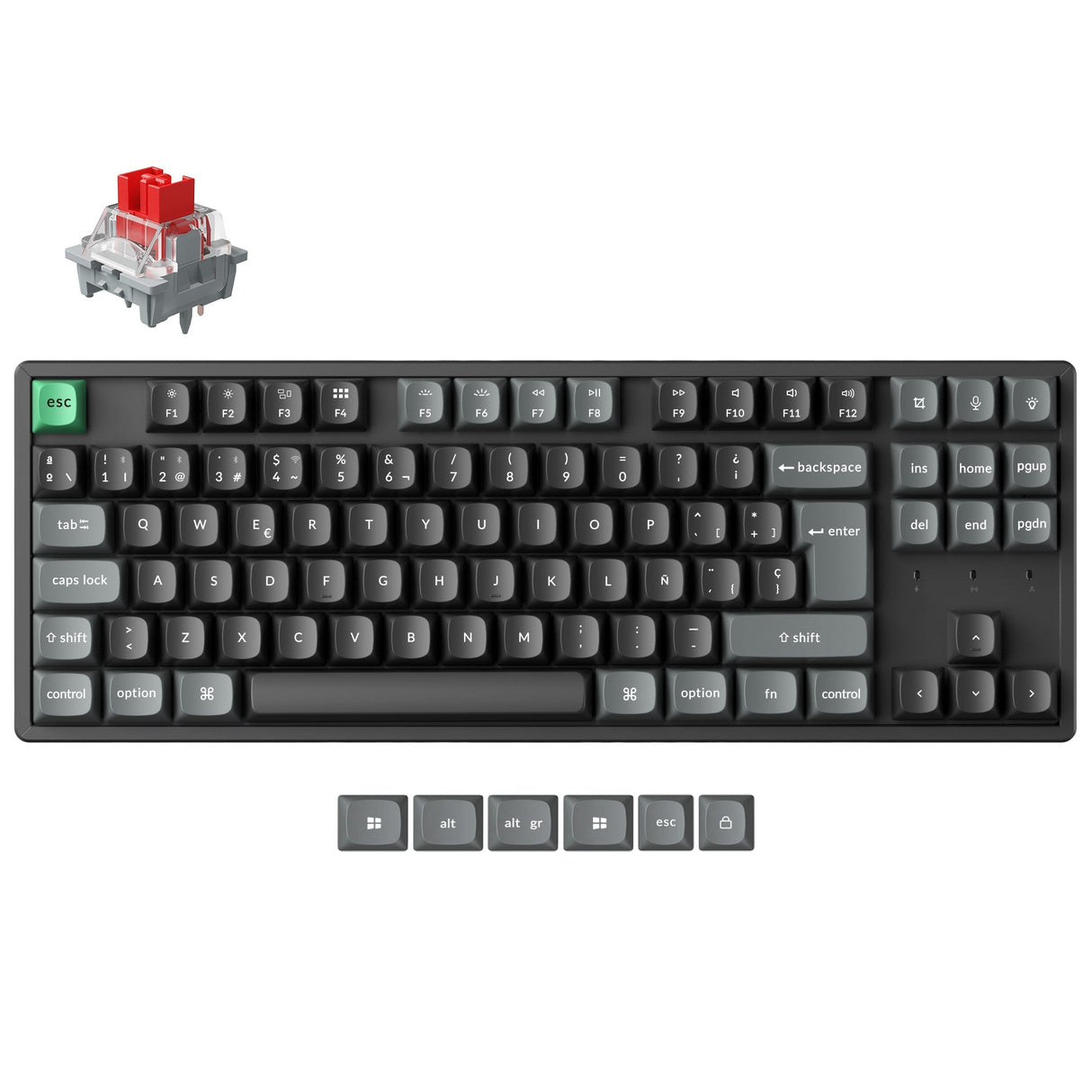 Mechanical keyboard with a switch on a white background