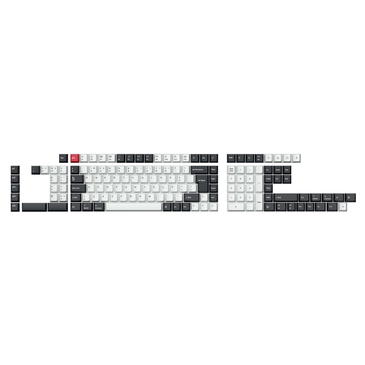 ISO Layout Cherry Profile Dye-Sub PBT Full Keycap Set - Black and White