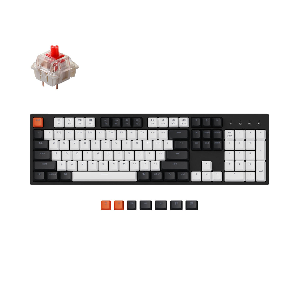 Keychron C2 hot swappable wired type c mechanical keyboard 104 keys full size layout for Mac Windows iOS Gateron switch red