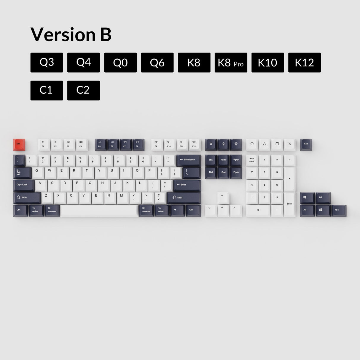 OEM-Dye-Sub-PBT-Tastenkappen-Set – bläuliches Schwarzweiß