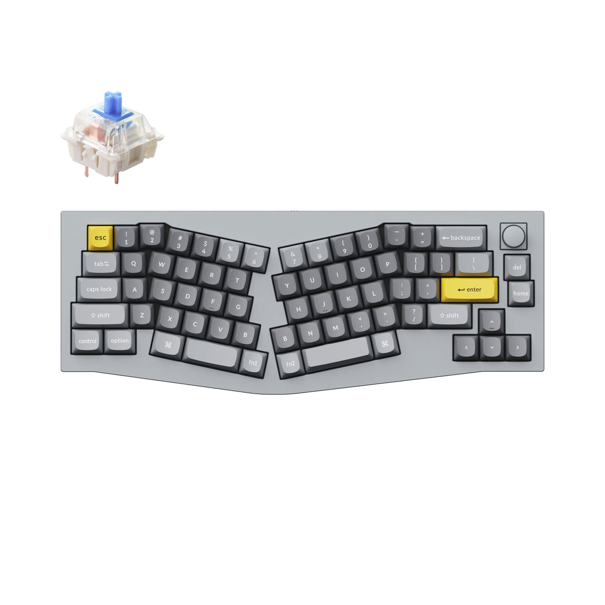 Keychron Q8 QMK/VIA custom mechanical keyboard Alice layout knob version full aluminum grey frame for Mac Windows Linux fully assembled B Gateron G Pro switch blue