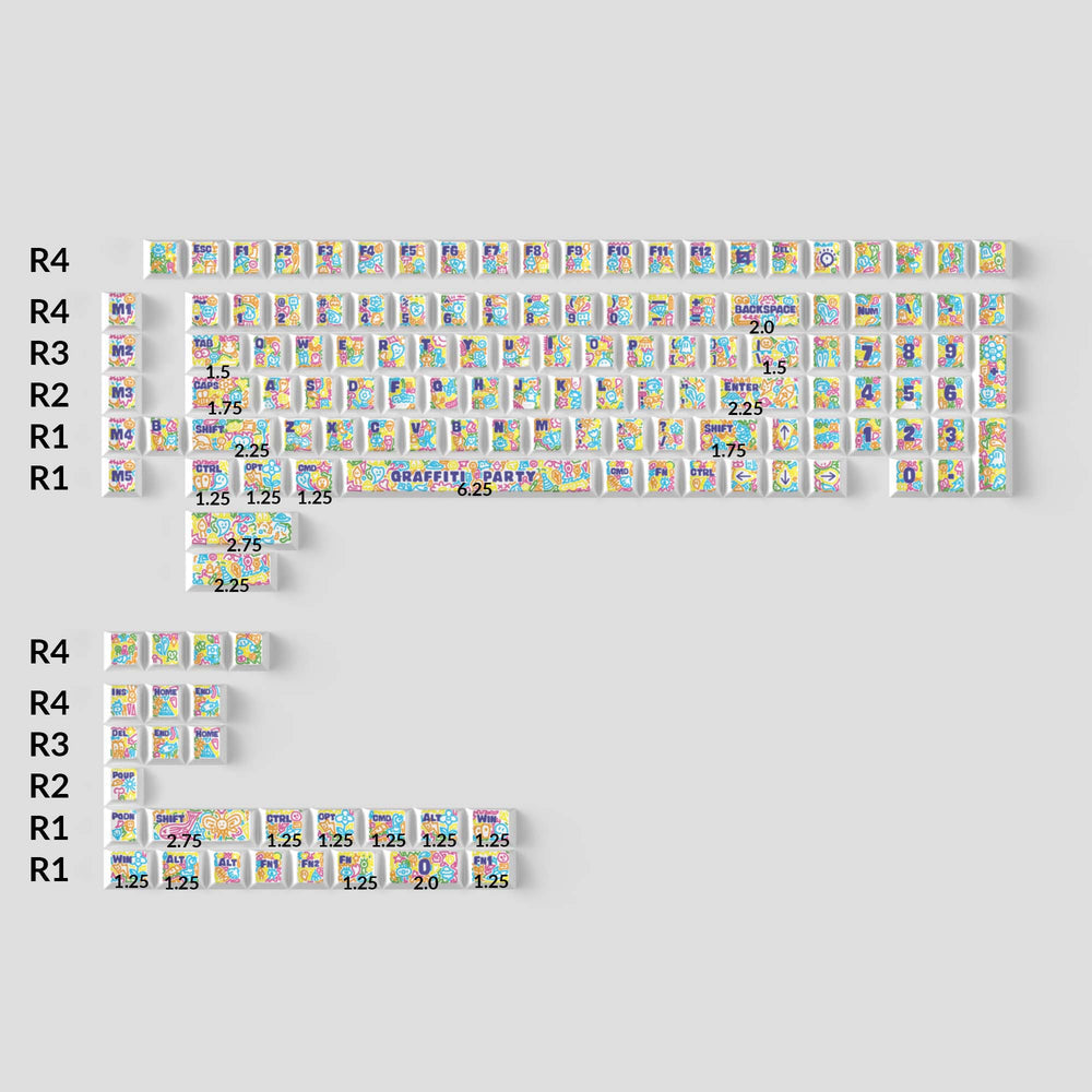 Graffiti-Party – Cherry Profile Dye-Sub PBT Komplett-Tastenkappen-Set