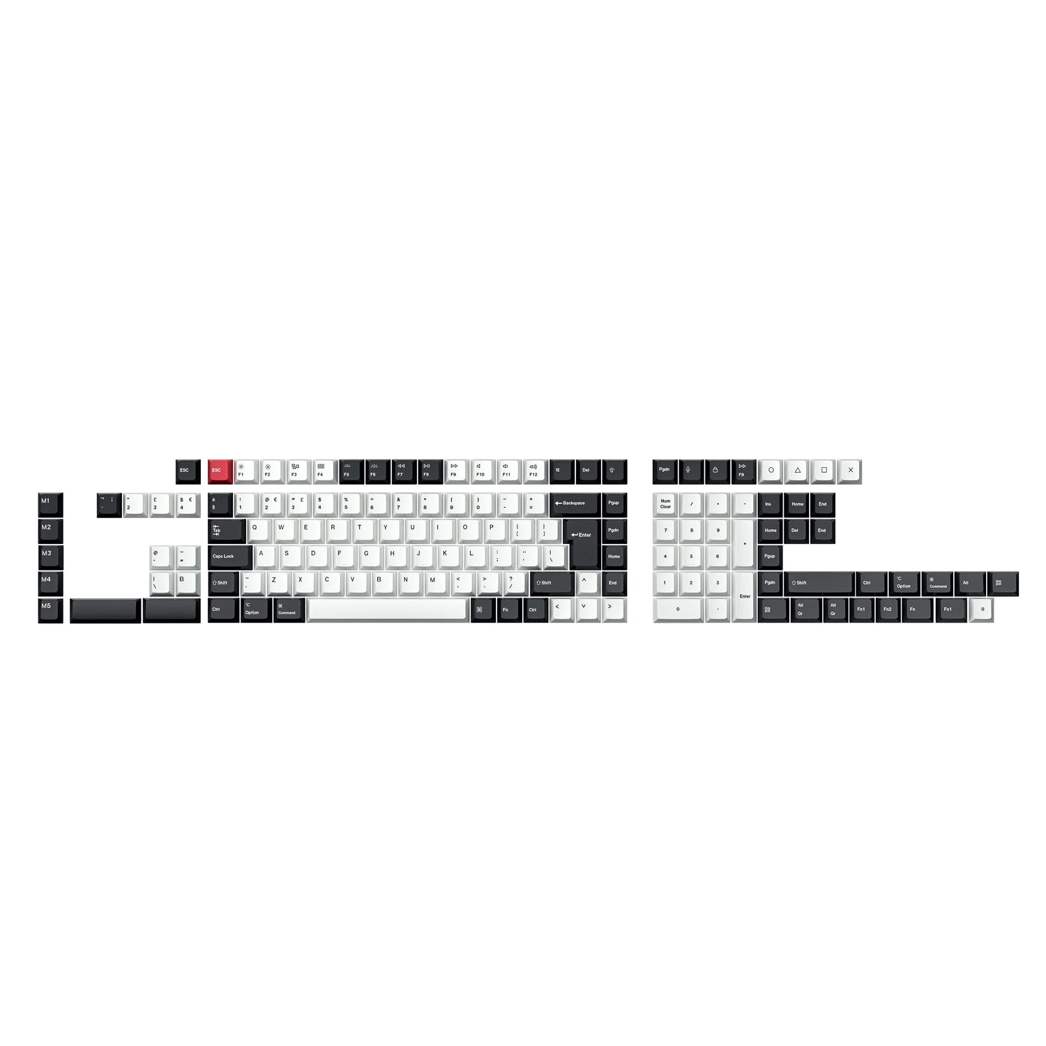 ISO Layout Profil Dye-Sub PBT Tastenkappen Komplettset – Schwarz und Weiß