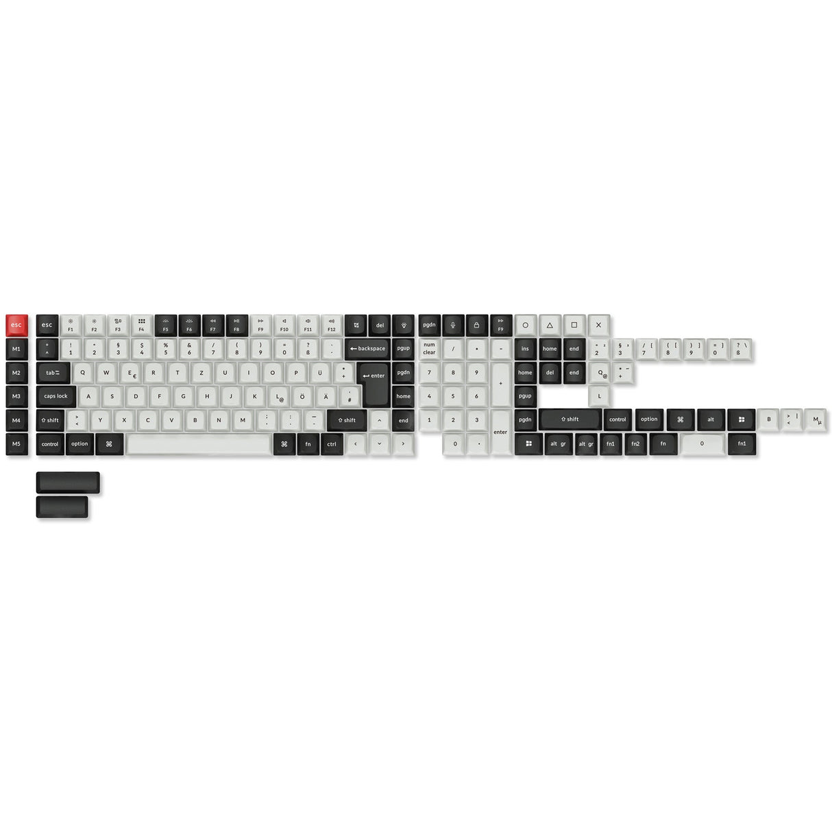 ISO Layout Profil Dye-Sub PBT Tastenkappen Komplettset – Schwarz und Weiß