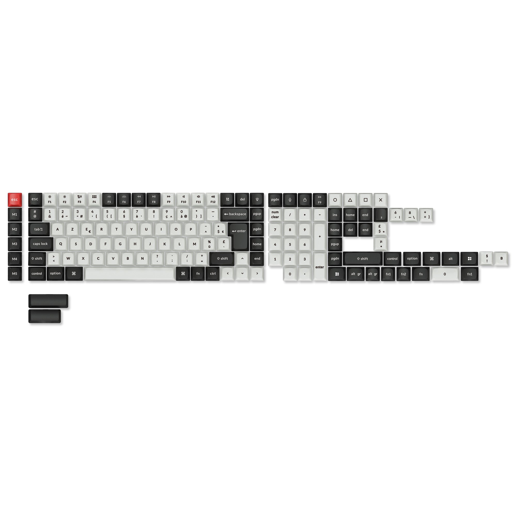 ISO Layout Profil Dye-Sub PBT Tastenkappen Komplettset – Schwarz und Weiß
