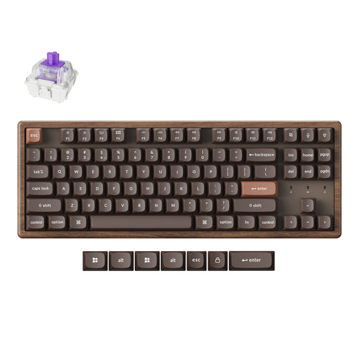 Wooden mechanical keyboard with a magnetic switch and extra Windows keycaps.